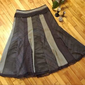 Brown patchwork cottagecore long skirt